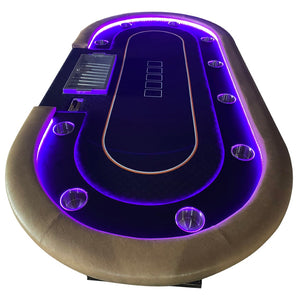English Elm 96" Oval 10 Player Poker Table with Dimmable Led Speed Cloth and Pro Drop Box W2748S00034