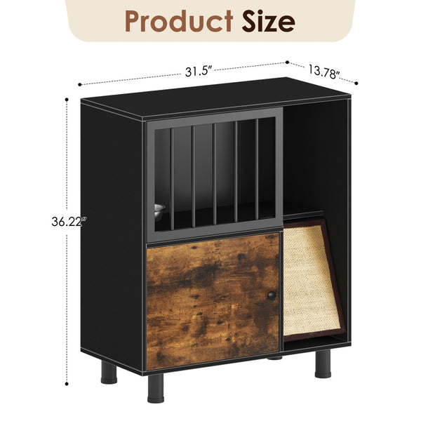 English Elm Cat Feeding Station with Lockable Storage Scratching Board and Elevated Steel Bowls W1687P232351
