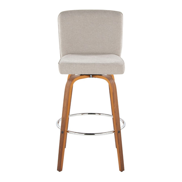 English Elm Fixed-height Swivel Barstools Mid-century Walnut Bentwood Frame Grey Upholstered Set Beige B202S01923