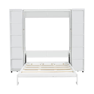 English Elm Queen Murphy Wall Bed with Hydraulic Lift and Push Pull Cabinet Storage Unit White LP000381AAK