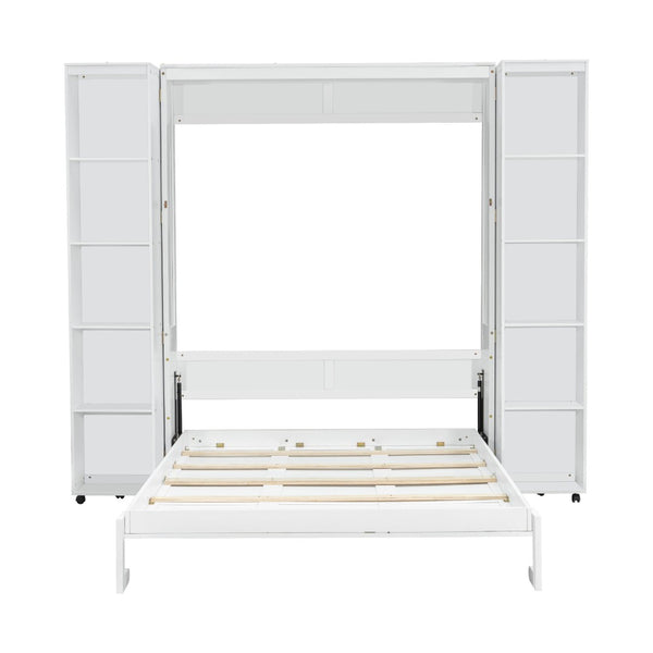 English Elm Queen Murphy Wall Bed with Hydraulic Lift and Push Pull Cabinet Storage Unit White LP000381AAK