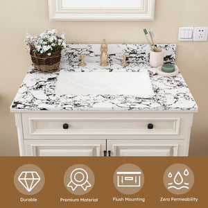English Elm 31"X22" Bathroom Vanity Top With Undermount Sink, Panda White Artificial Marble, 3 Faucet Holes W509P362104