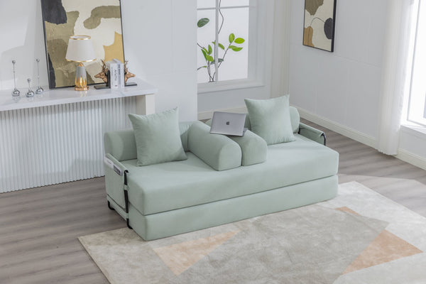 English Elm UNITED modular foldable sofa with metal frame, corduroy upholstery, side pocket & quick assembly convenience Mint Blue W1568P375643