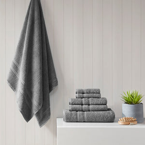 JLA Home 510 Design - 100% Turkish Cotton Aegean 6-Piece Towel Set – 500gsm lightweight, quick-dry, SILVADUR™ antimicrobial protection Charcoal 5DS73-0233