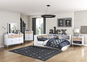 English Elm White Full Bed With Bookcase Headboard - Stylish Youth Furniture With Storage For Modern Bedrooms B011S01616-GIGA