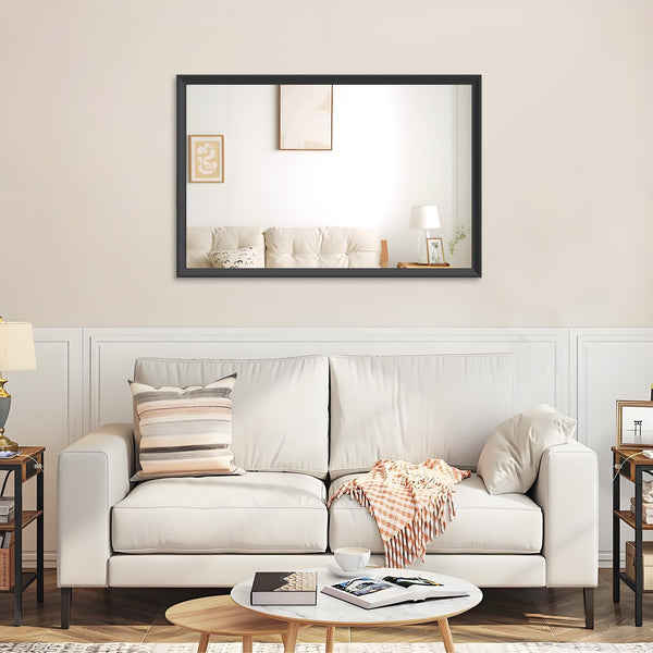 English Elm 48"x32" Oversized Modern Rectangle Bathroom Mirror with Slim Aluminum Frame, Safety Glass, Versatile Mounting Black W708P297670