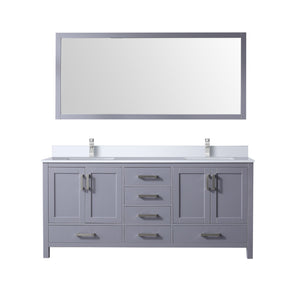 English Elm Dark Grey 72" Double Bath Vanity with White Quartz Top, Chrome Faucet, Large 70"x32" Mirror, Durable Finish B2731S01001