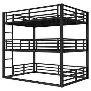 English Elm Full Triple Bunk Bed - Heavy-Duty Metal Frame With Safety Guardrails, Space-Saving Design, Black W1580S00144