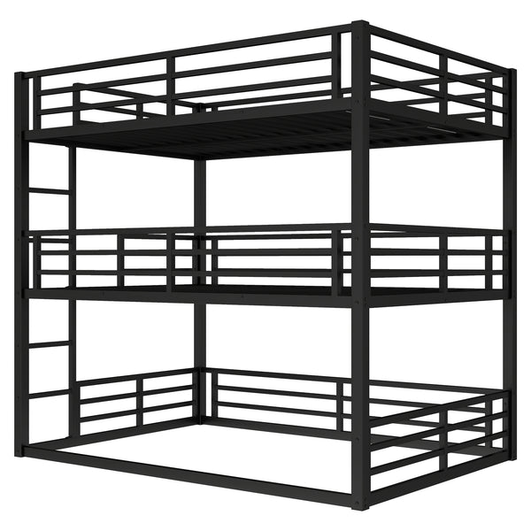 English Elm Full Triple Bunk Bed - Heavy-Duty Metal Frame With Safety Guardrails, Space-Saving Design, Black W1580S00144