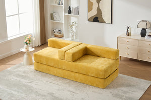 English Elm UNITED Folding Sofa Bed with Removable Cover Zipper, Chenille Memory Foam Sleeper for Small Spaces Yellow W1568P293806