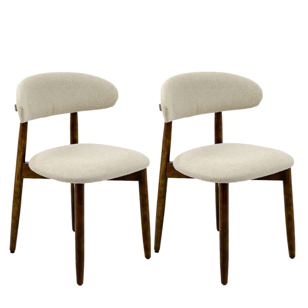 English Elm Wooden Upholstered Dining Chairs Set of 2 Linen Fabric Curved Back Farmhouse Style Beige W3204P456998