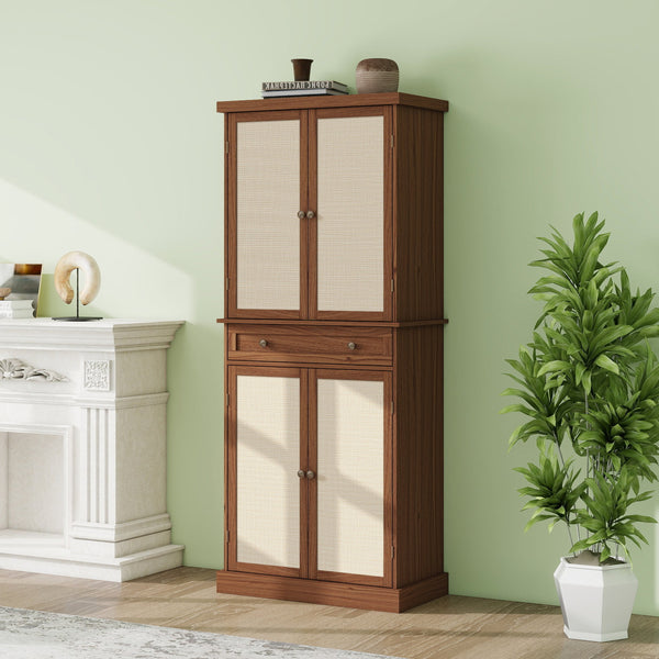 English Elm 4 Triamine Waterproof 4-Door Cabinet with Drawer, Adjustable Shelves, Metal Hinges, 180° Openability W688141543