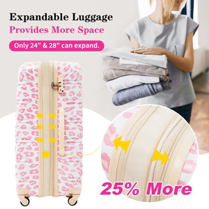 English Elm Hardshell Polycarbonate Luggage Set Three Piece Spinner Suitcases with Tsa Lock Pink Leopard N732P218227U