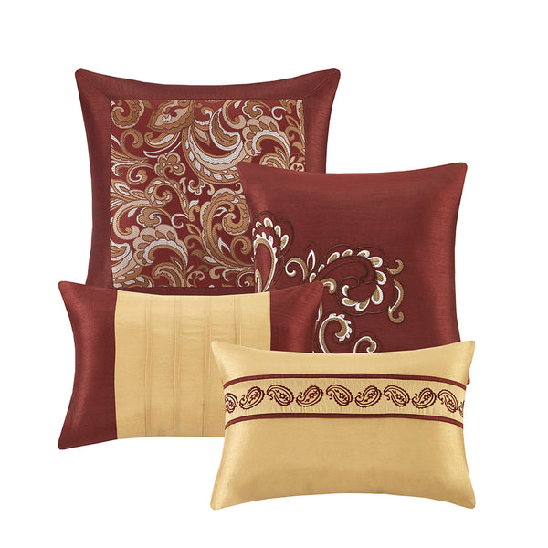 JLA Home Madison Park Essentials - 24 Paisley Jacquard Room Set - 24-Piece Red, Gold & Brown Bedding Ensemble with Curtains, Sheets, Pillows MPE10-635
