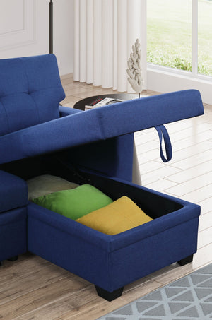 English Elm Convertible Upholstered Sectional Sofa with Pull-out Chaise Sleeper and Storage Blue B2730S00006