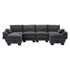 English Elm Sectional Modular Cloud Sofa Deep Corduroy Upholstered Comfort for Living Room Studio Dark Gray W395S00136