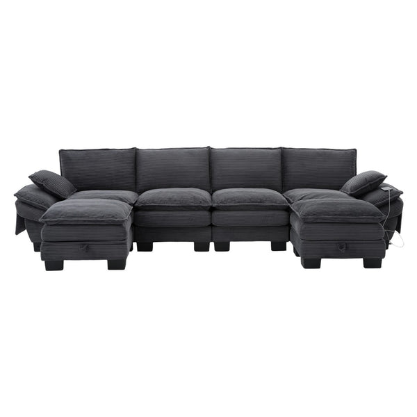 English Elm Sectional Modular Cloud Sofa Deep Corduroy Upholstered Comfort for Living Room Studio Dark Gray W395S00136