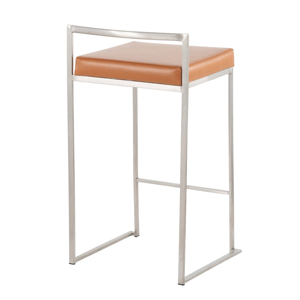 English Elm Fuji Stackable Counter Stools Set Of 2 - Sleek Stainless Steel Frame With Comfortable Camel Cushions B202P221925