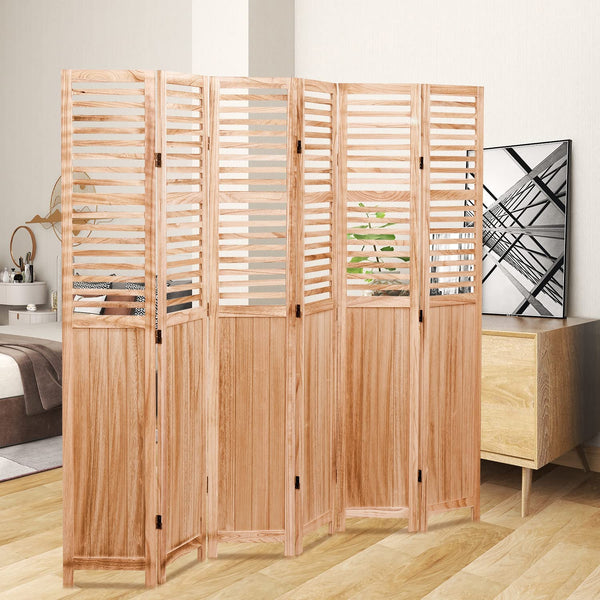 English Elm 82.8'' 6-Panel Solid Wood Folding Room Divider with Metal Hinges, Sturdy Privacy Screen, Elegant Finish Natural B205P241661