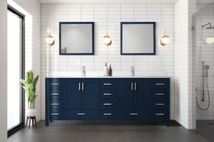 English Elm Navy Double Bath Vanity 84" W x 22" D with White Quartz Top – Solid Wood, Soft-Close, 14 Drawers B2731P258990