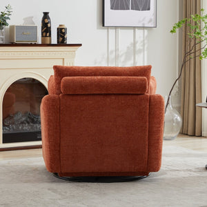 English Elm 40.55"w Oversized Round Swivel Accent Chair Chenille Upholstered Cozy Club Lounge Seating Orange W1298P248771
