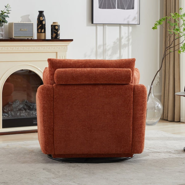 English Elm 40.55"w Oversized Round Swivel Accent Chair Chenille Upholstered Cozy Club Lounge Seating Orange W1298P248771
