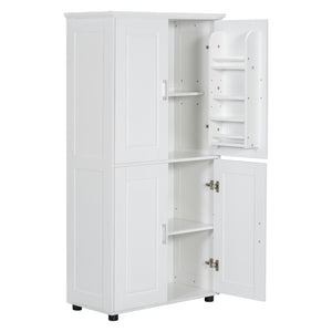 English Elm Tall White Bathroom Storage Cabinet - 4-Door Freestanding MDF Unit, Adjustable Shelves, Slim 61.8" x 18.3" x 7.5" WF323345AAK