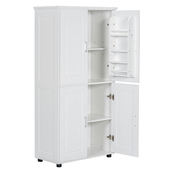 English Elm Tall White Bathroom Storage Cabinet - 4-Door Freestanding MDF Unit, Adjustable Shelves, Slim 61.8" x 18.3" x 7.5" WF323345AAK
