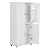 English Elm Tall and Wide Bathroom Floor Storage Cabinet, Bathroom Storage Unit, Freestanding Cabinet With 4 Doors, Adjustable Shelves, White