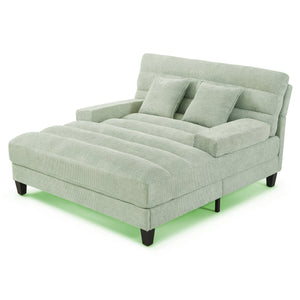 English Elm Modern Chaise Lounge Sofa with Adjustable 6-Position Backrest and App-Controlled RGB LED Lighting, Plush Chenille Upholstery Green N719P330968F