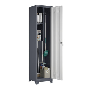English Elm Metal Slim Broom Cabinet Lockable Steel Storage Unit with Hooks for Utility Spaces T3625P448064