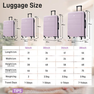 English Elm 6 Piece Hardshell Abs Travel Set with Spinner Wheels Combination Lock and Toiletry Bag Pink Purple N732P391314I