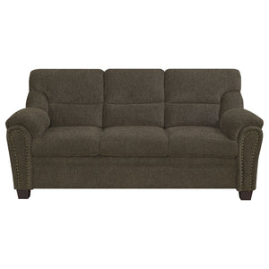 English Elm Scottsdale Plush Brown Sofa with Wide Arms, Cushioned Headrest & Nailhead Trim for Cozy Rooms B062P357814