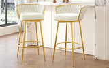 Christopher Knight Home® - Noble House - Swivel Counter Height Bar Stools Set Of 2,31.5"Bar Height Stools With Hand-Woven Backrest & Gold Metal Legs,Modern Low Back Upholstered Kitchen Chairs With Footrest For Island,Dining Room,Beige