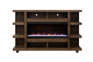 English Elm Laurel Laurel Canyon 72" Fireplace Mantel with 42" Electric Insert, Oak Craftsmanship & Cable Management Brown B108P292283