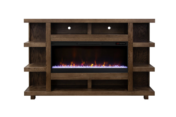 English Elm Laurel Laurel Canyon 72" Fireplace Mantel with 42" Electric Insert, Oak Craftsmanship & Cable Management Brown B108P292283