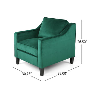 English Elm Christopher Knight Home® - Green Velvet Upholstered Club Chair with Tapered Legs, Tonal Piping & Luxe Polyester Velvet Comfort N758P268293G