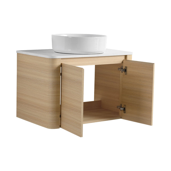 English Elm 30'' Wall-Mounted Bathroom Vanity With Ceramic Art Sink, Soft-Close Doors & Modern Plywood Design W999S00462