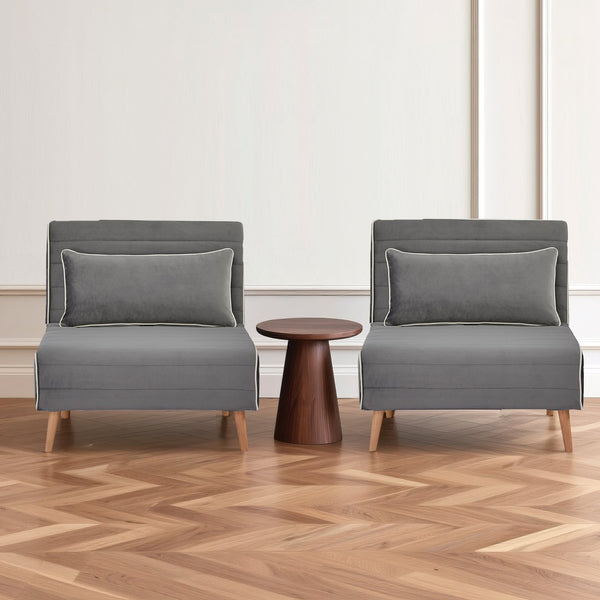 English Elm Canon Stylish Velvet Sectional Sofa Bed Set - Converts To Twin Beds In 10S, 3-Position Backrest, Grey W3391S00014