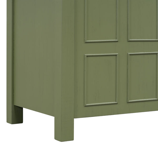 English Elm 36" Bathroom Vanity Organizer with Ceramic Sink, Solid Wood Distressed Finish, Hand-Painted Charm and Ample Storage Olive Green N729P255666F