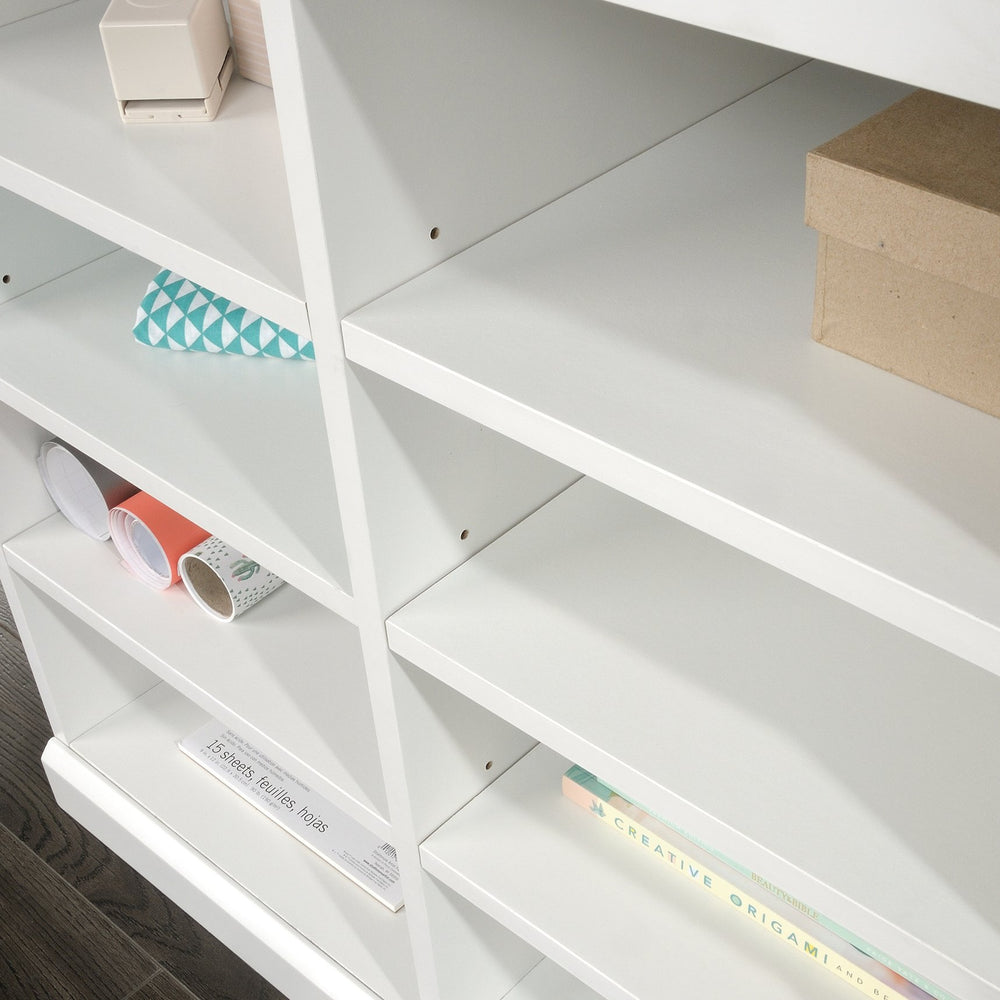 English Elm Open Storage Cabinet White Finish — Slim Engineered Wood Organizer with 6 Adjustable Shelves, 38.4" L B356P402795