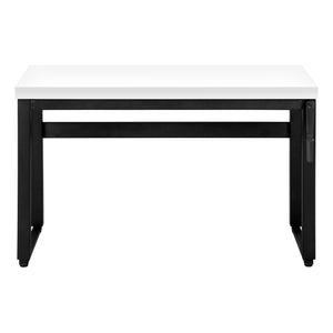 English Elm Computer Desk - Adjustable Standing Workstation, Modern White Laminate & Black Metal, Space-Saving Design B2710P219896