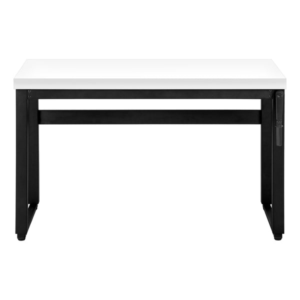 English Elm Computer Desk - Adjustable Standing Workstation, Modern White Laminate & Black Metal, Space-Saving Design B2710P219896