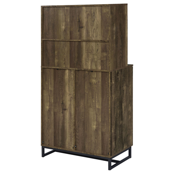 English Elm Harlie Rustic Oak Herringbone Wine Cabinet with Black Metal Accents, Glassware Storage, 62.5"H B062P351439