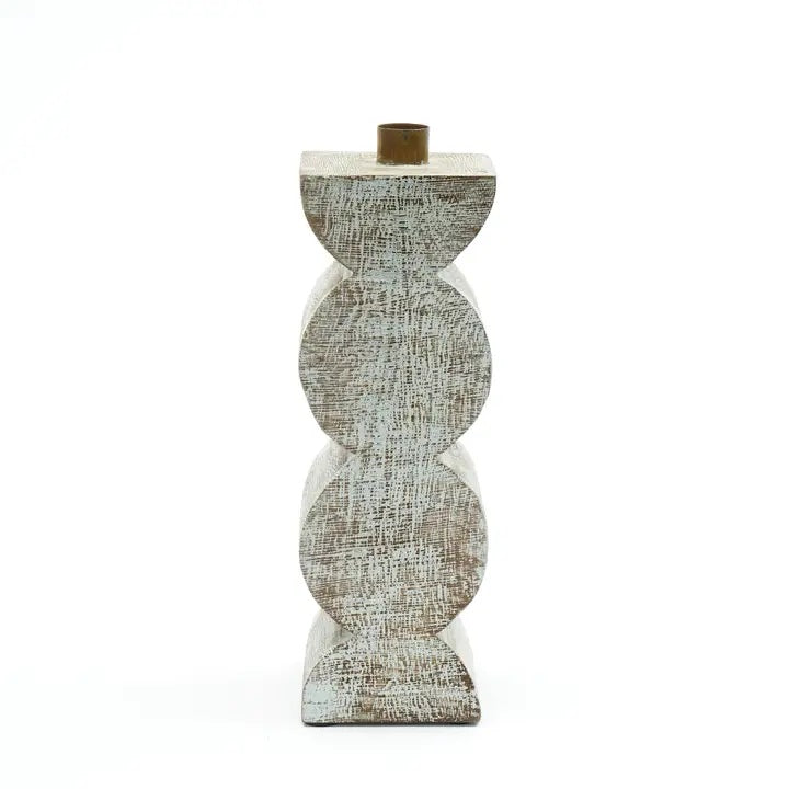 English Elm Decorative Wooden Centerpiece Candle Holder White Washed 5x5x13" Rustic Elegance for Tablescapes and Home Decor Ambience B346P392398