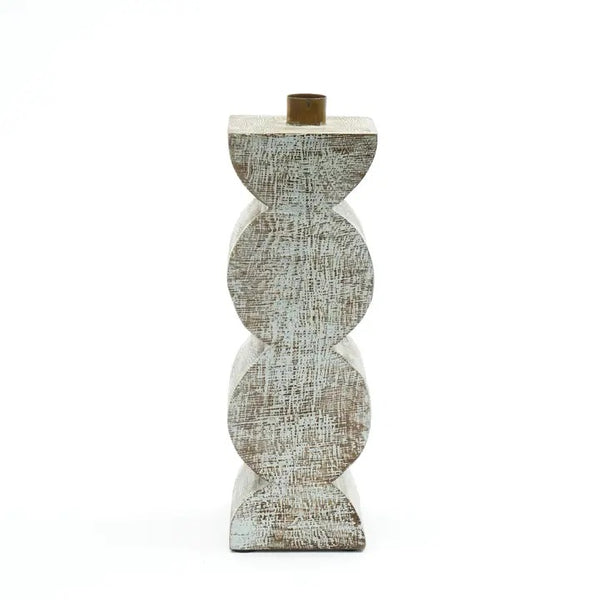 English Elm Decorative Wooden Centerpiece Candle Holder White Washed 5x5x13" Rustic Elegance for Tablescapes and Home Decor Ambience B346P392398