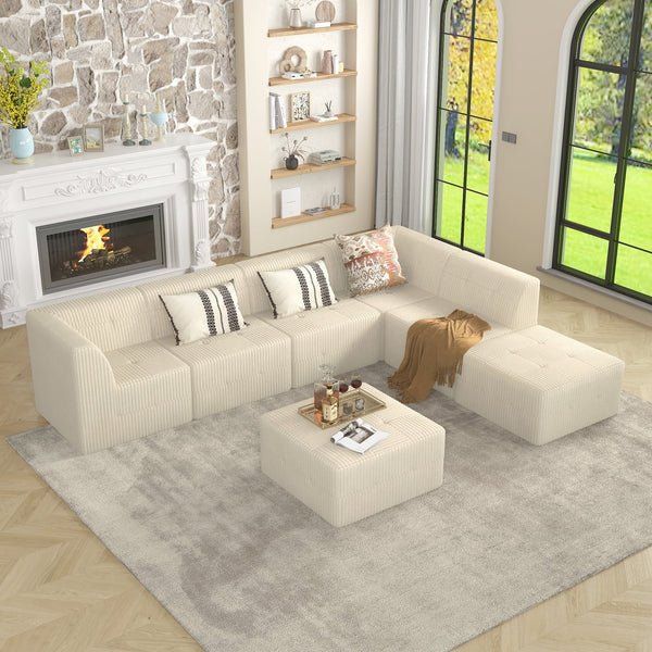English Elm Single seat sofa Modular Compressed Sectional Corduroy Sleeper Couch Spacious Plush Foam Lounger, Space-Saving Design for Living Room and Bedroom White W487P230477