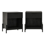 24" Reeded Wood 1 Drawer Nightstand - Set of 2 Black PRSB4CBL2-2PK Walker Edison