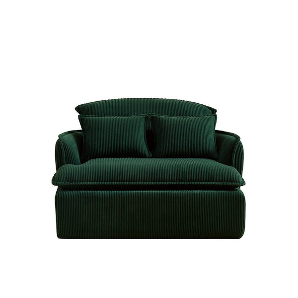 English Elm Convertible Compressed Sofa Chair Ottoman Corduroy Fold-Out Recliner for Small Spaces Dorm Apartments Green W1036P251813
