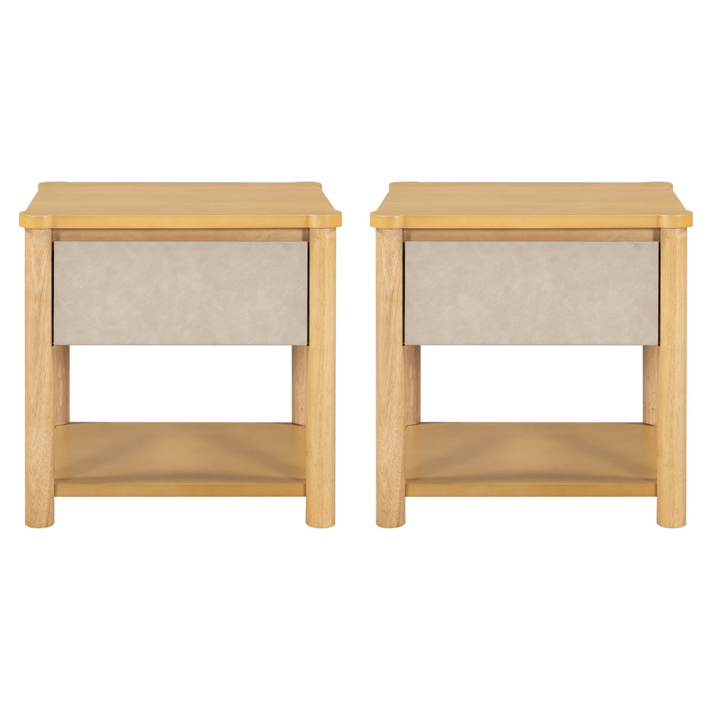 English Elm Christopher Knight Home® - Wood Nightstand with Drawer Set of 2 — Modern Farmhouse Bedside Tables, Open Shelf Storage, Durable Design Natural+Beige N770P345998N